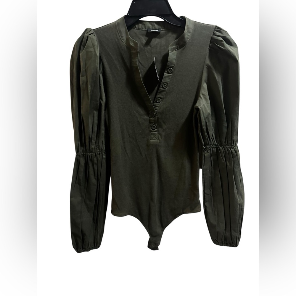 Express Ribbed Puff sleeve body suit size small New - Picture 2 of 6